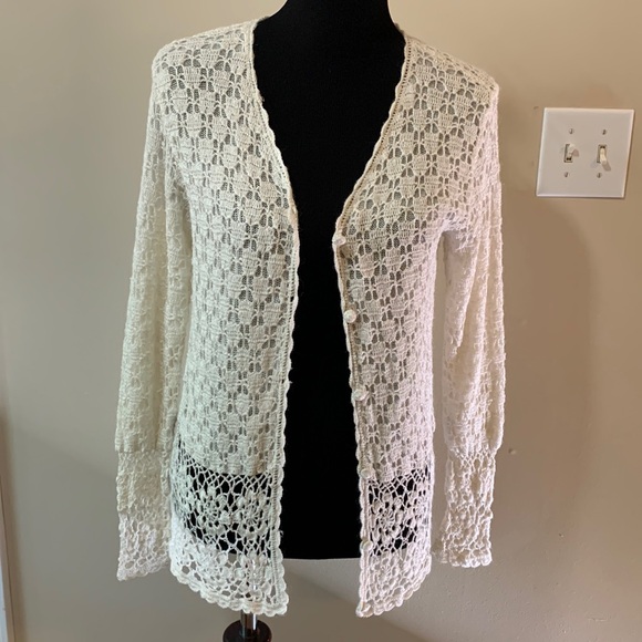 Celina Yang Designs Knitwear Originals Vintage White Lacey Buttoning Cardigan - Picture 2 of 7
